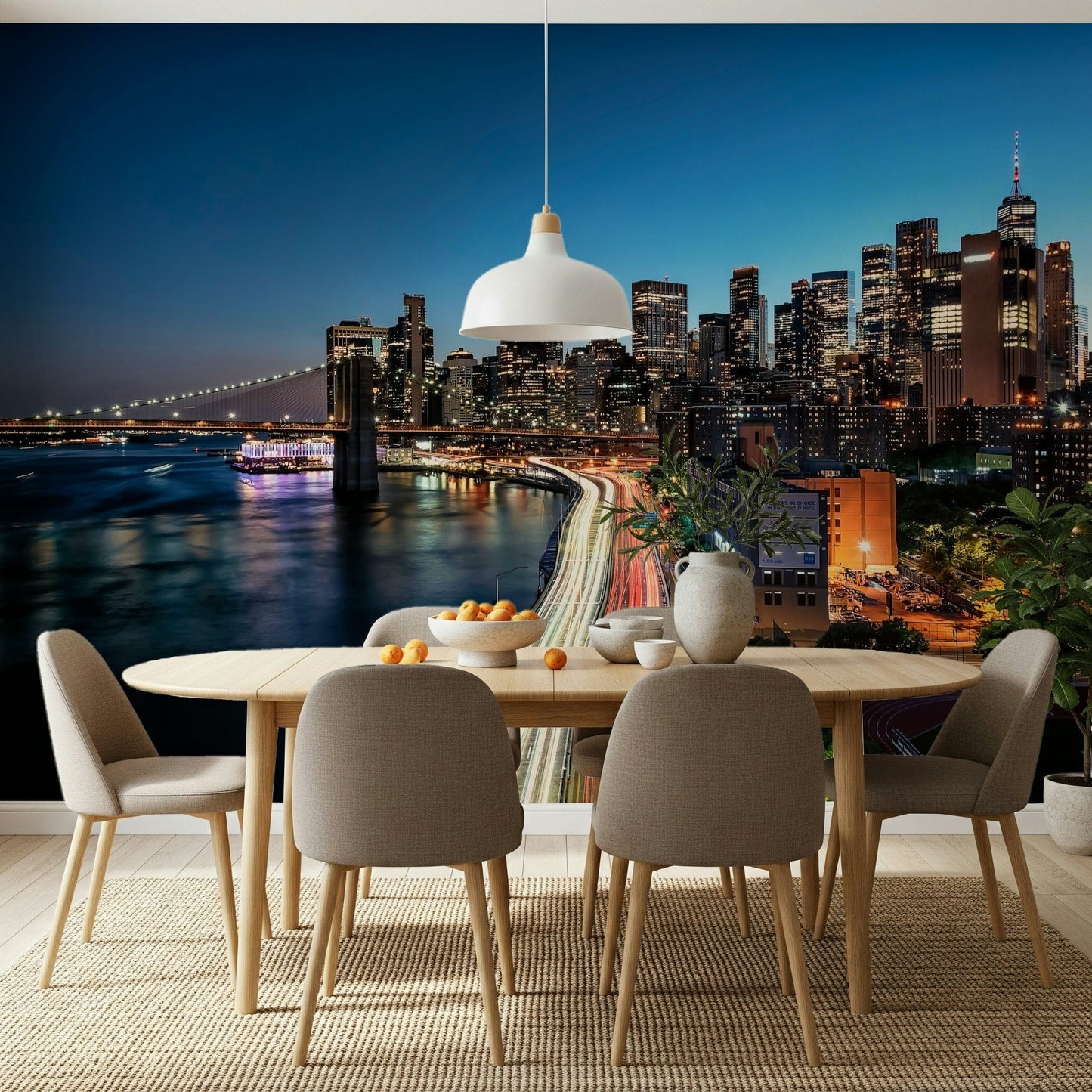 Dynamic traffic streaks across peel and stick wallpaper.