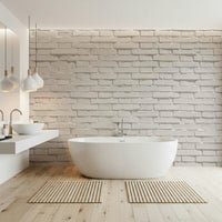 Textured white brick wall mural adding brightness, depth, and architectural interest to interiors.