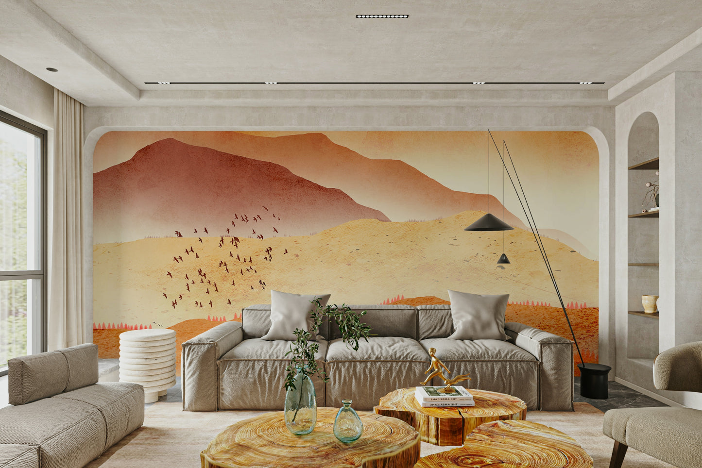 Red rock landscape patterns for a home décor update in a modern sitting room.