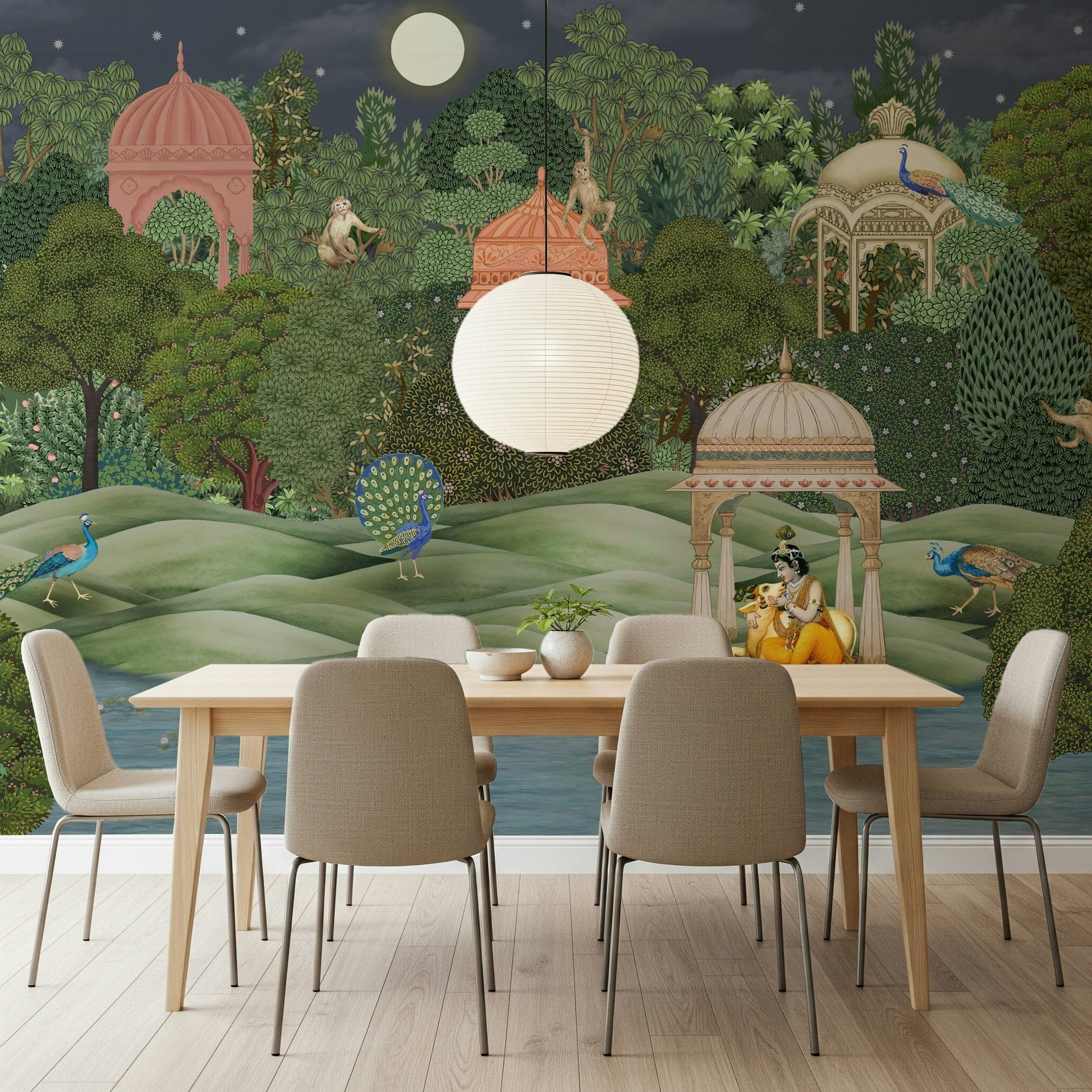 Vanara Vatika wall mural in hallway with nature and heritage style