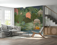 Close-up of Vanara Vatika mural showing foliage and animal details