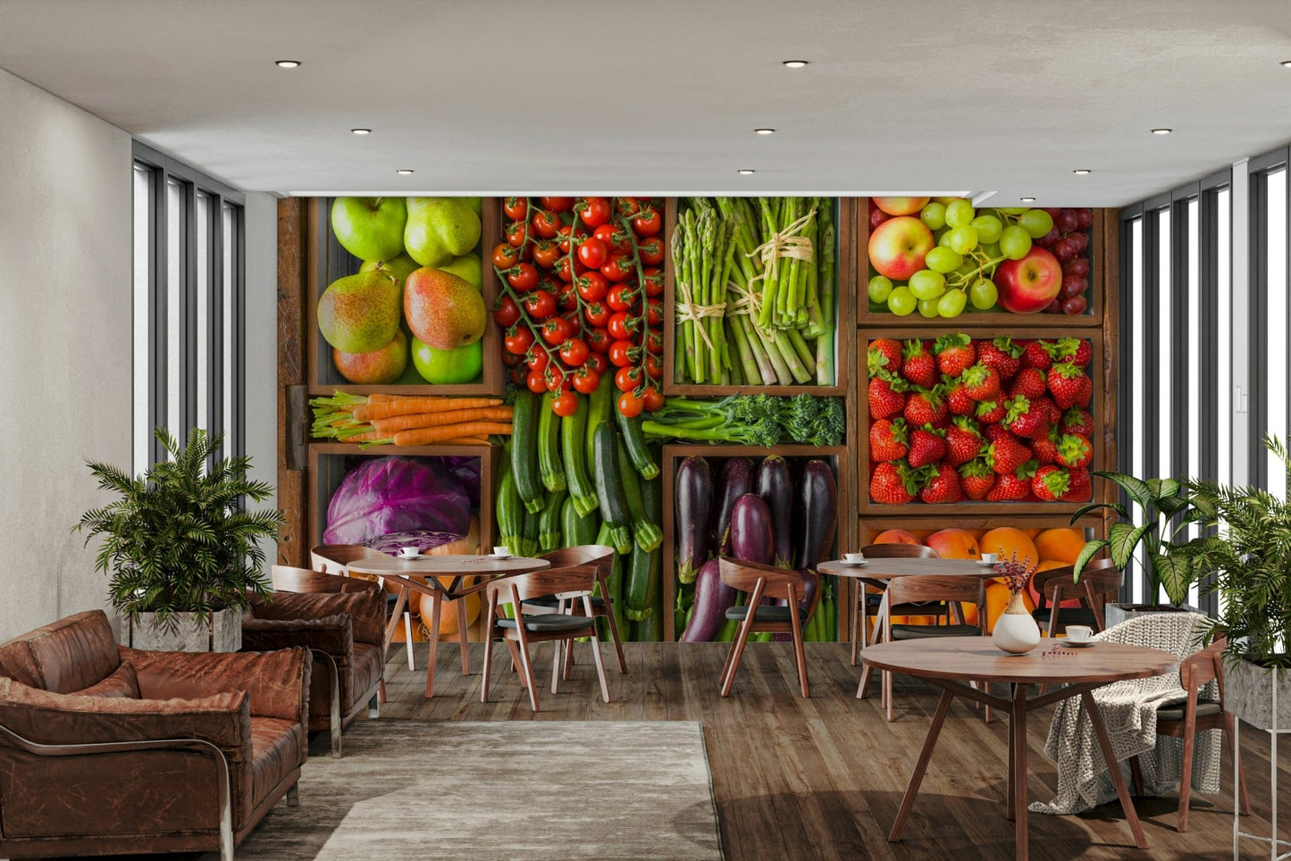 The wall art combines a nature theme with a rustic feel.

