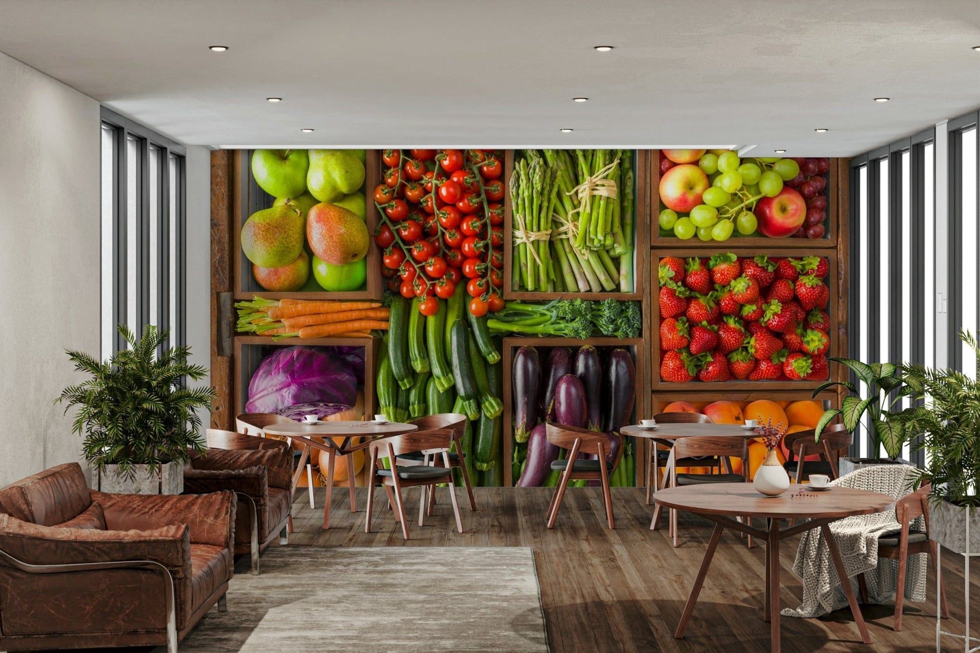 The wall art combines a nature theme with a rustic feel.

