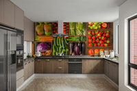 The mural shows a peaceful scene with fresh produce.

