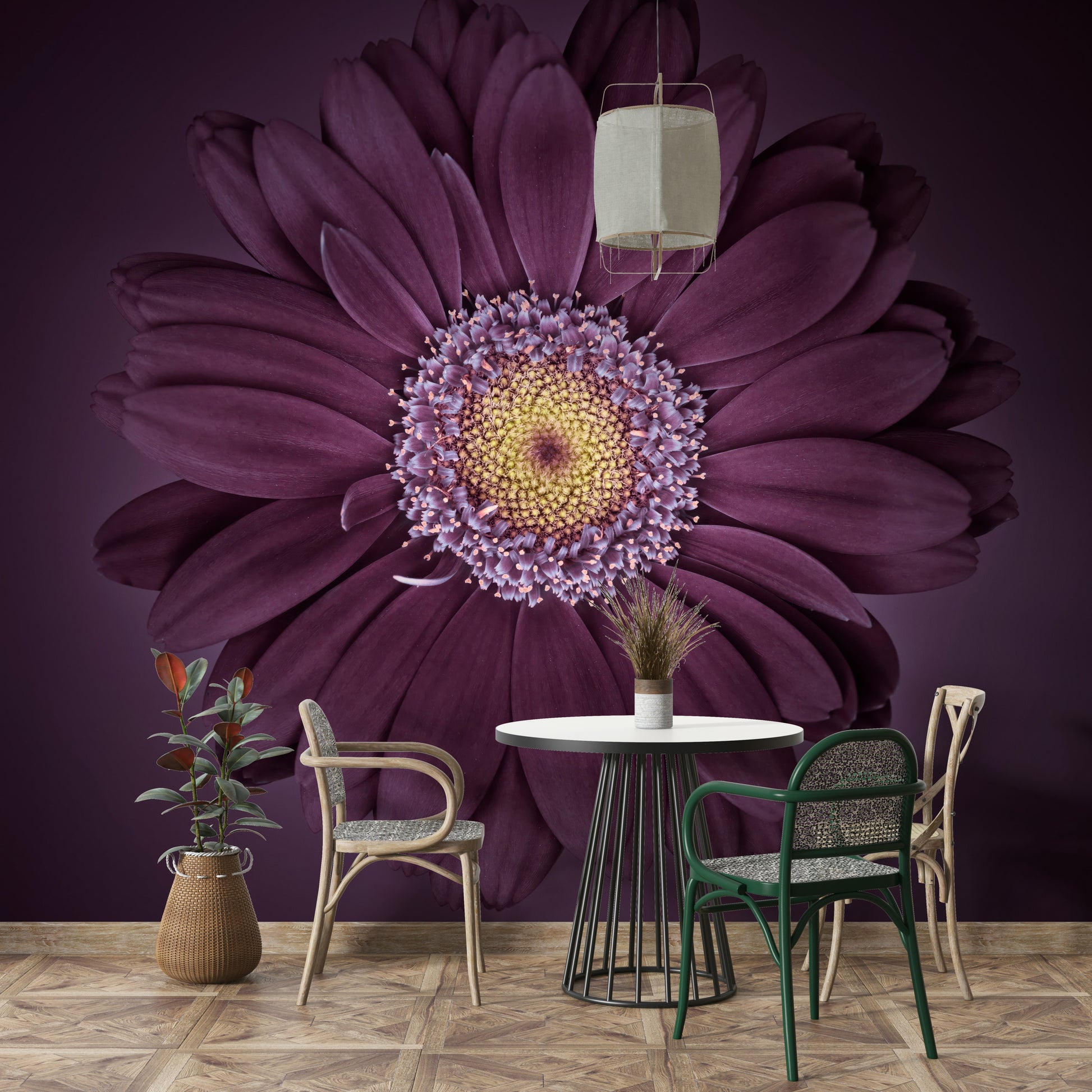 Floral wall mural with rich velvet texture and vibrant blooms.

