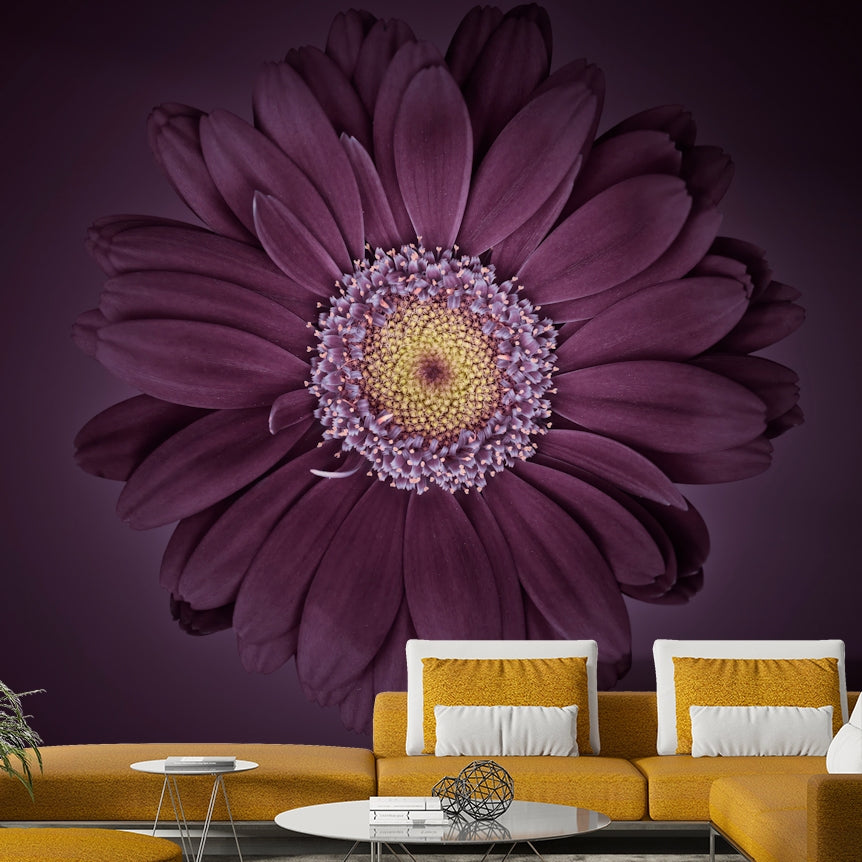 Romantic floral wall mural with velvet-like texture and bold colors.

