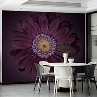 Elegant floral mural with deep purple, pink, and gold tones.

