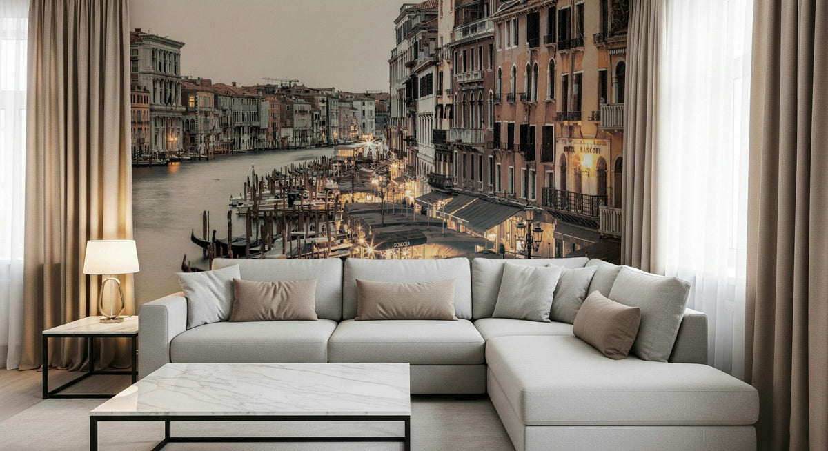 Venetian Canal Evening wallpaper Italian architecture gondolas water scene.