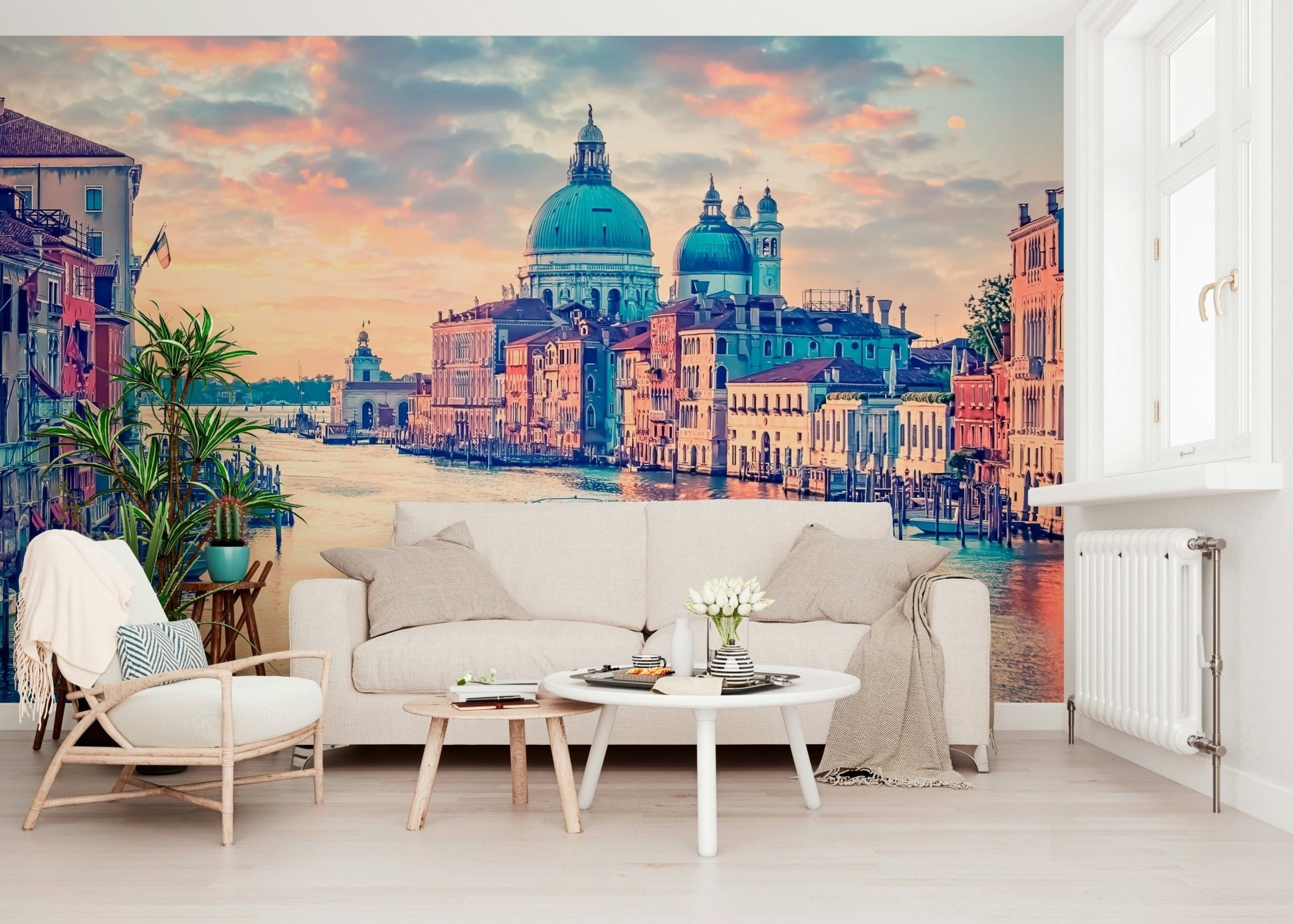 Gondola canal mural in reading nook, calm colour palette
