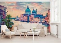 Gondola canal mural in reading nook, calm colour palette