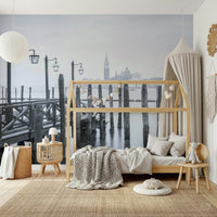 Venetian Stillness decor, serene seascape, dramatic black and white image.