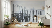 Venetian Stillness product, moody photo art, iconic architecture background.