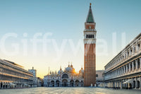 Venetian Sunrise wallpaper mural shown as a close-up of St Mark's Square and the Campanile at sunrise