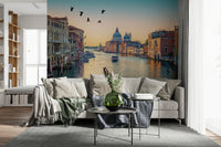 Venetian Canal Dream wallpaper mural with majestic domed cathedral.