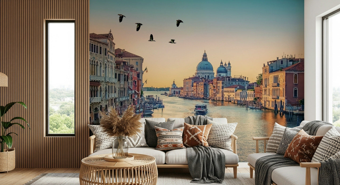 Scenic waterway view featuring Venetian Canal Dream wallpaper mural.