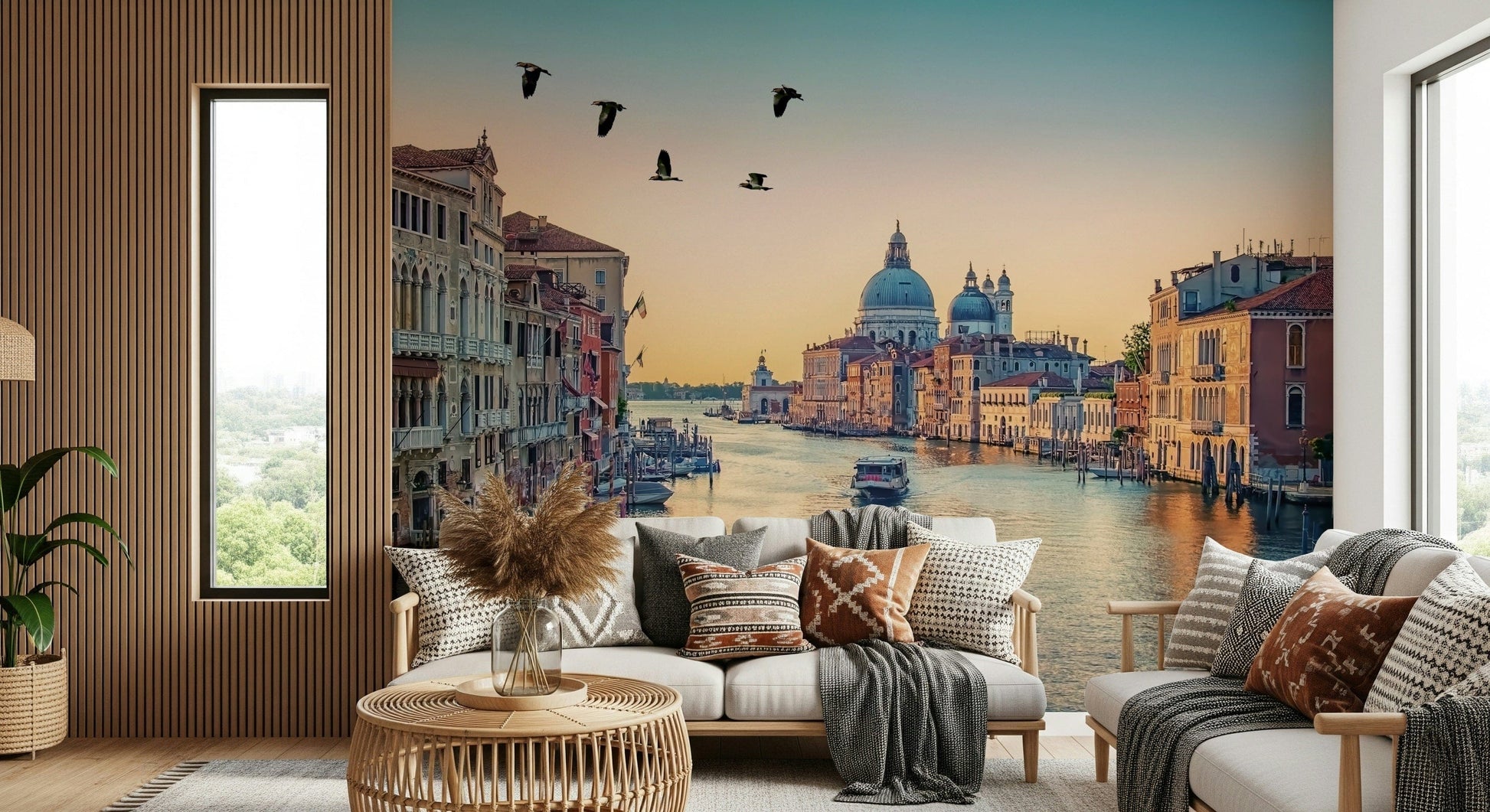 Scenic waterway view featuring Venetian Canal Dream wallpaper mural.