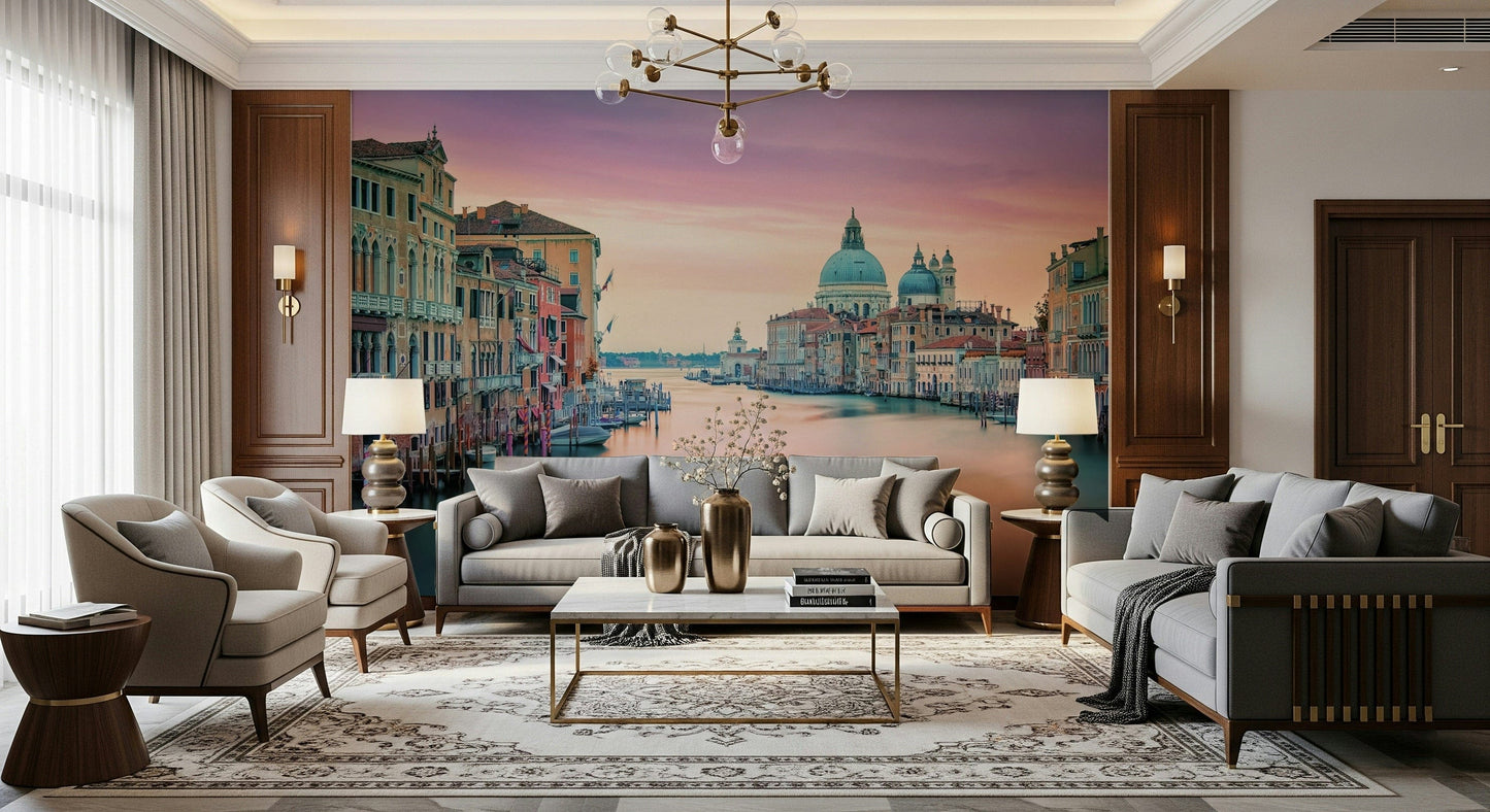 Beautiful Canal Dream water mural historic Venetian architecture.