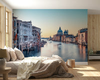 Grand Canal Serenity Wall Mural behind sofa, neutral colour home styling
