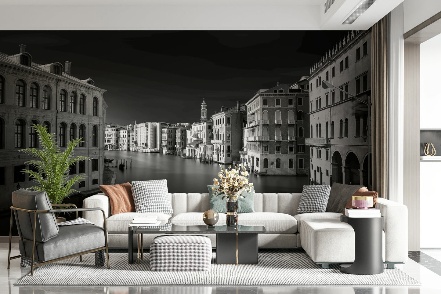 Venetian Echoes: Monochrome Serenity Wall Mural -2318750