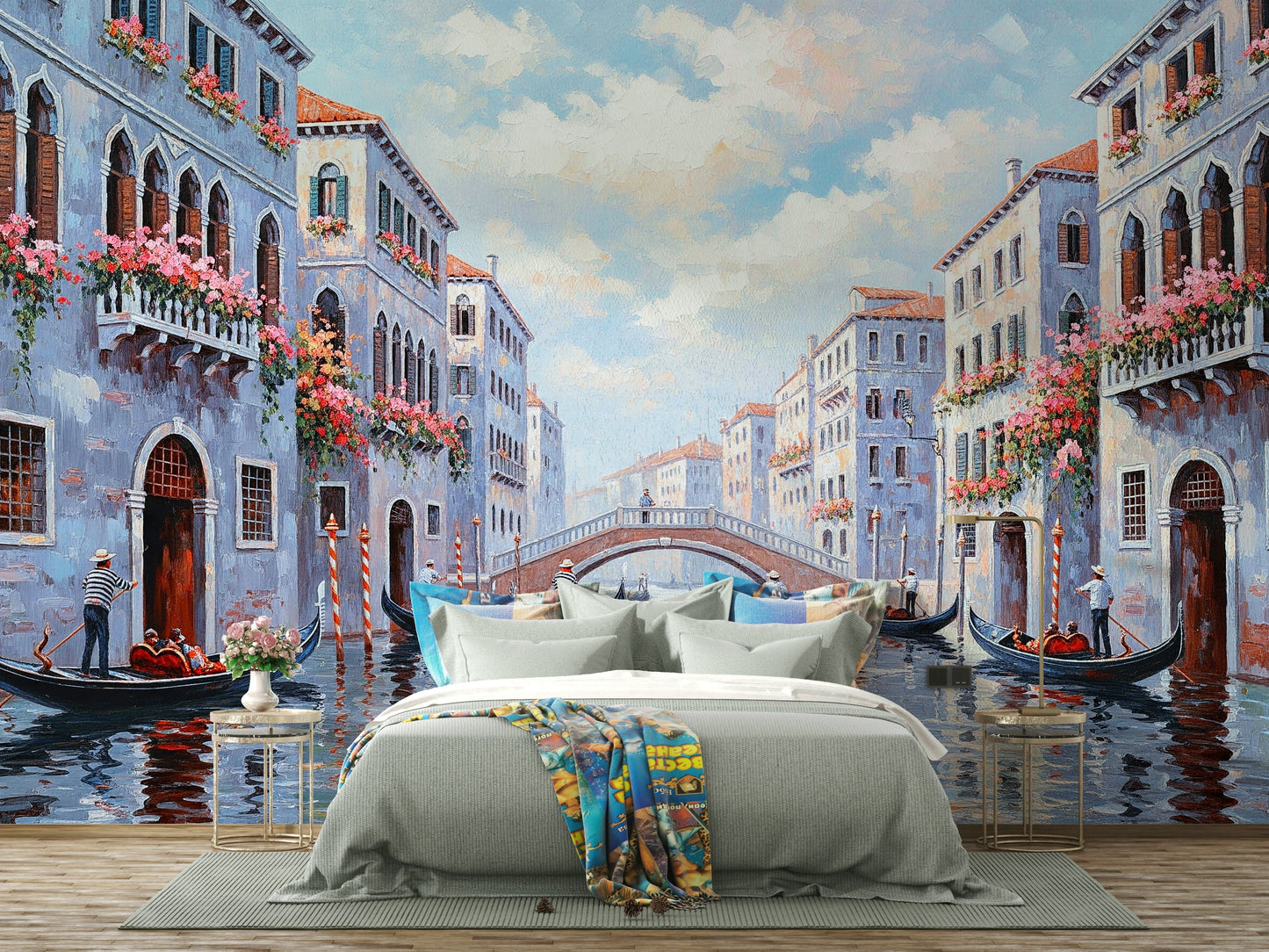 Serene romance on a Venetian canal, moonlit scene

