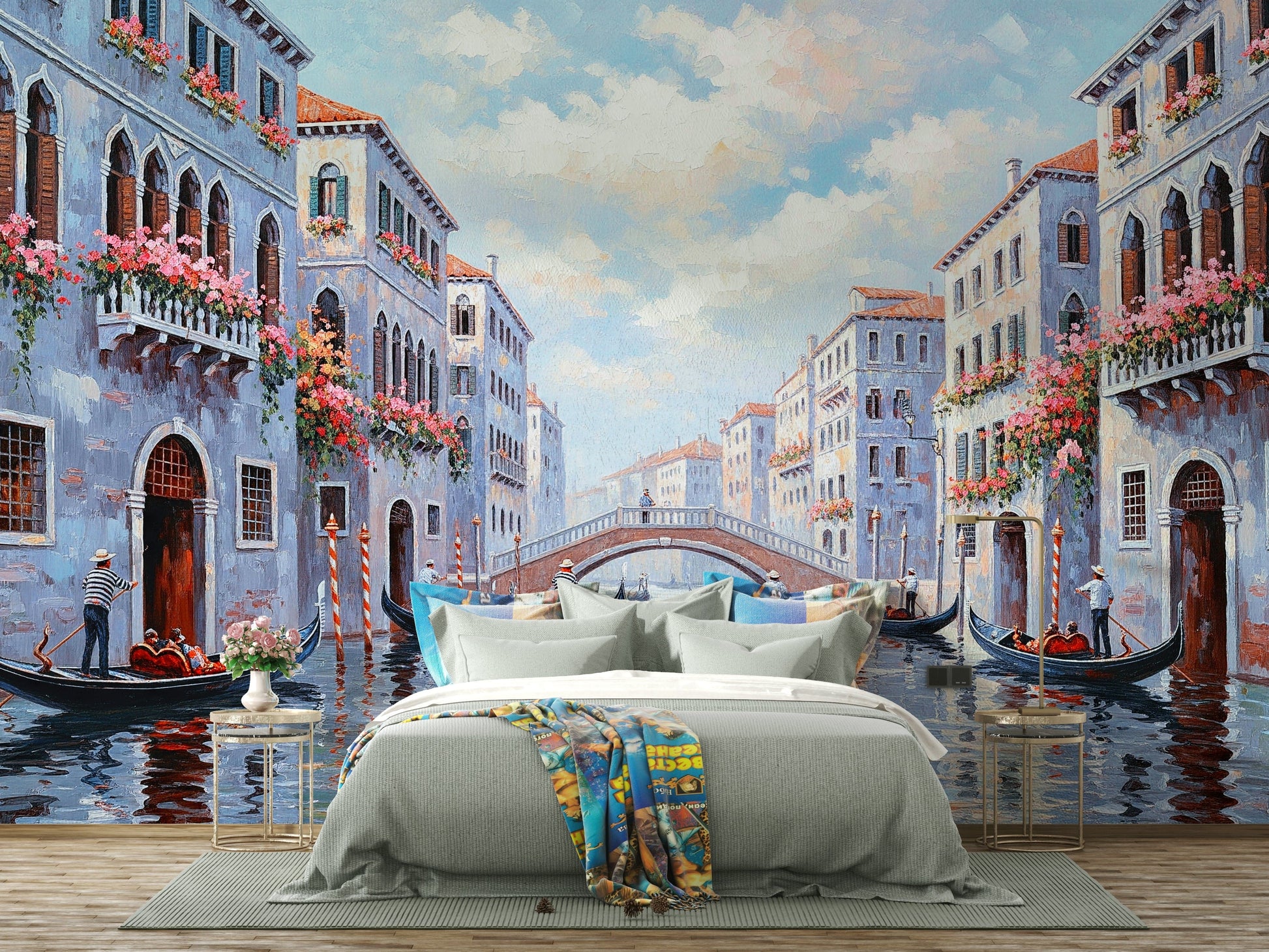 Serene romance on a Venetian canal, moonlit scene

