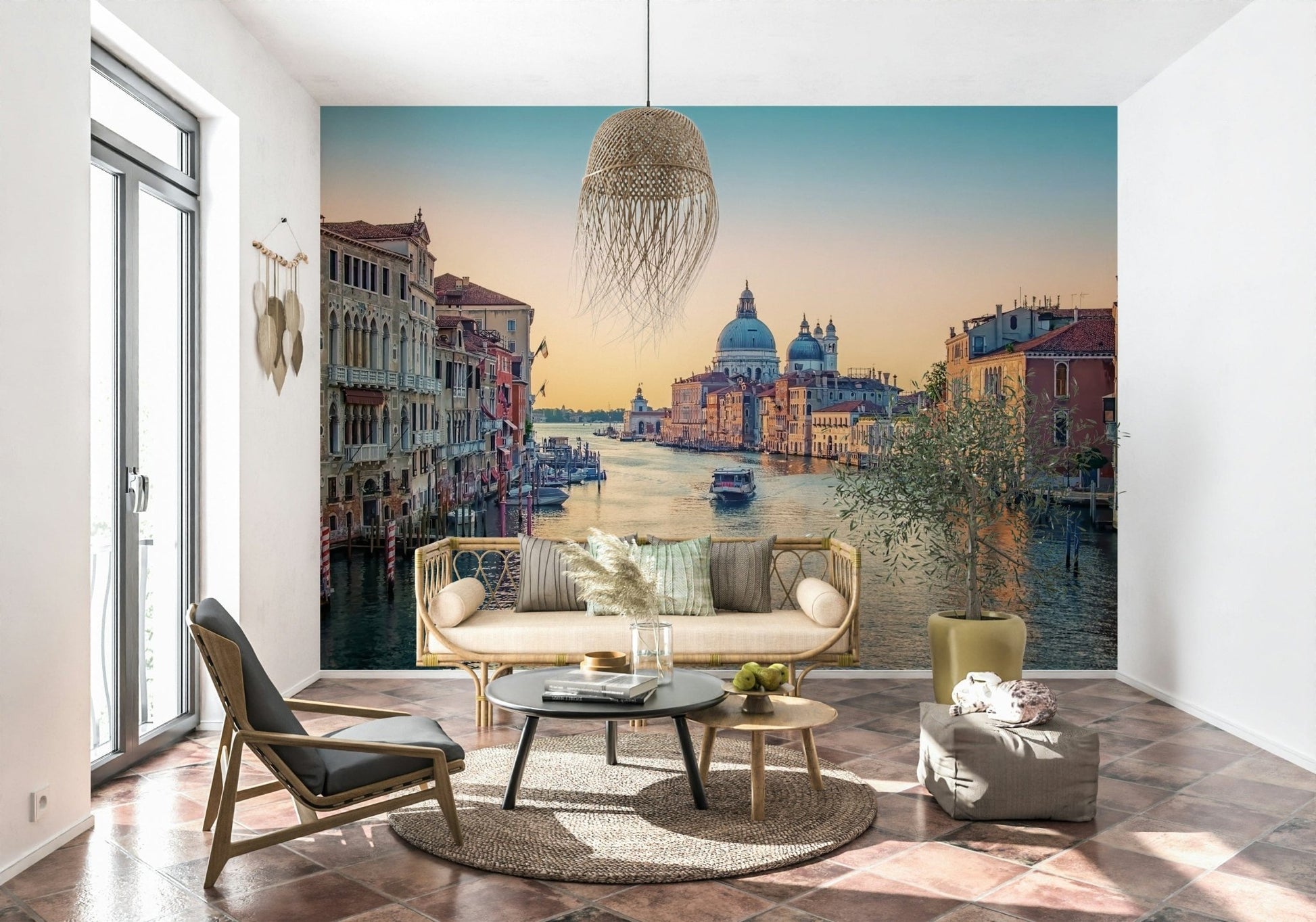 Serene water reflection in Venice Serenade peel stick.