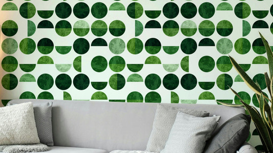 A wallpaper with a botanical pattern.


