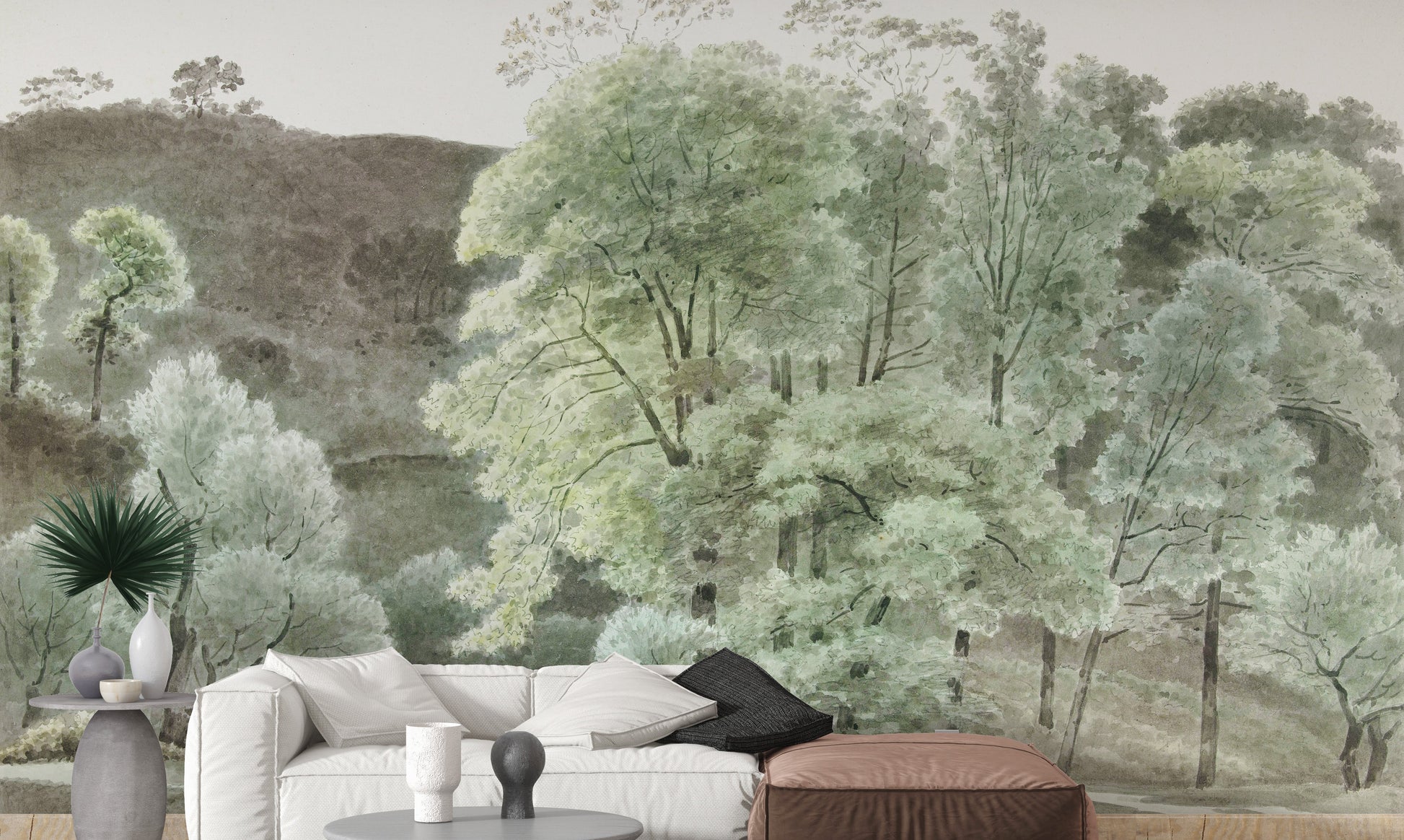 Green Verdant Watercolor Leafy Wall Mural