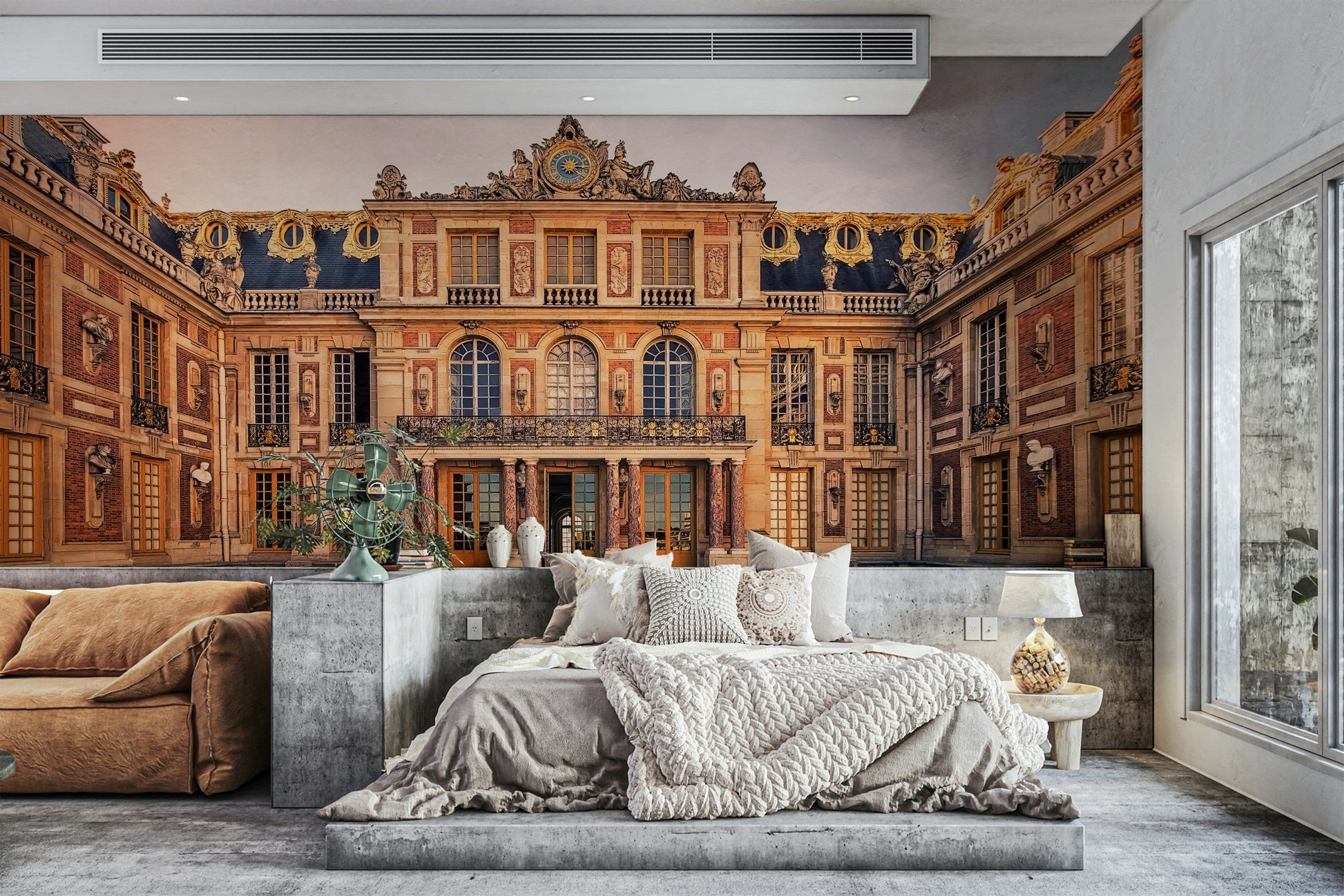 A peaceful Baroque style mural on decorative wallpaper.


