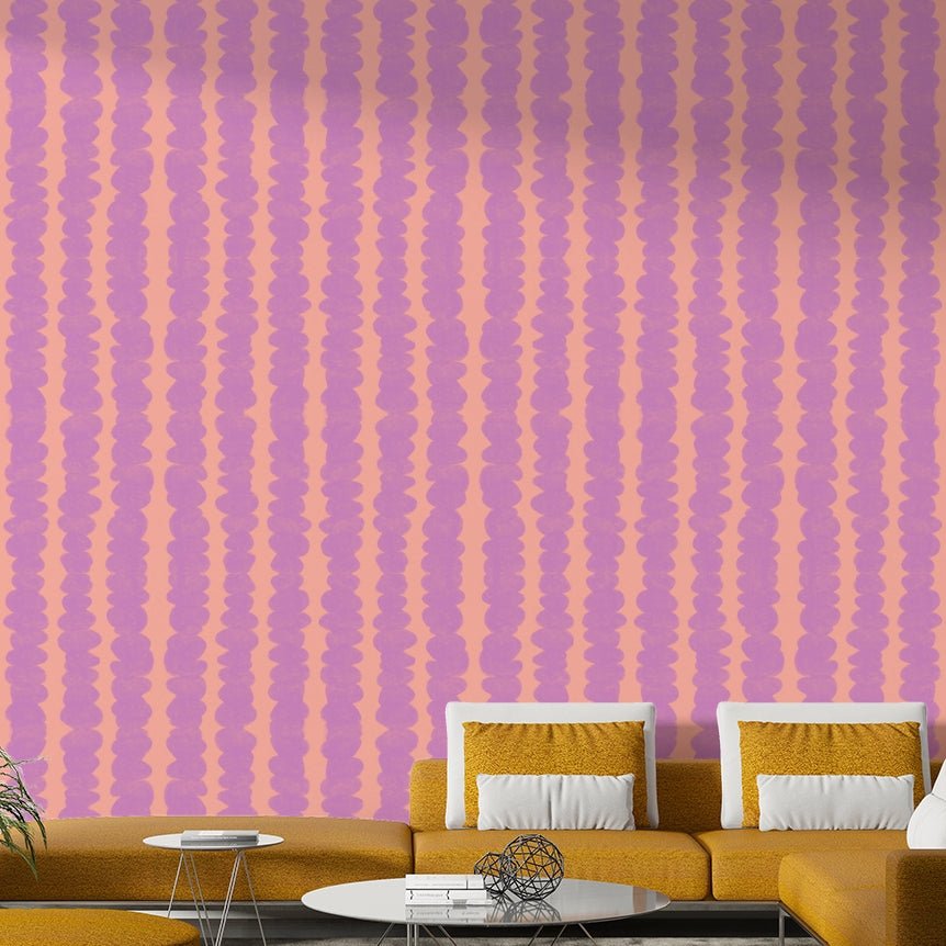 Soft lilac and peach wallpaper with vertical design

