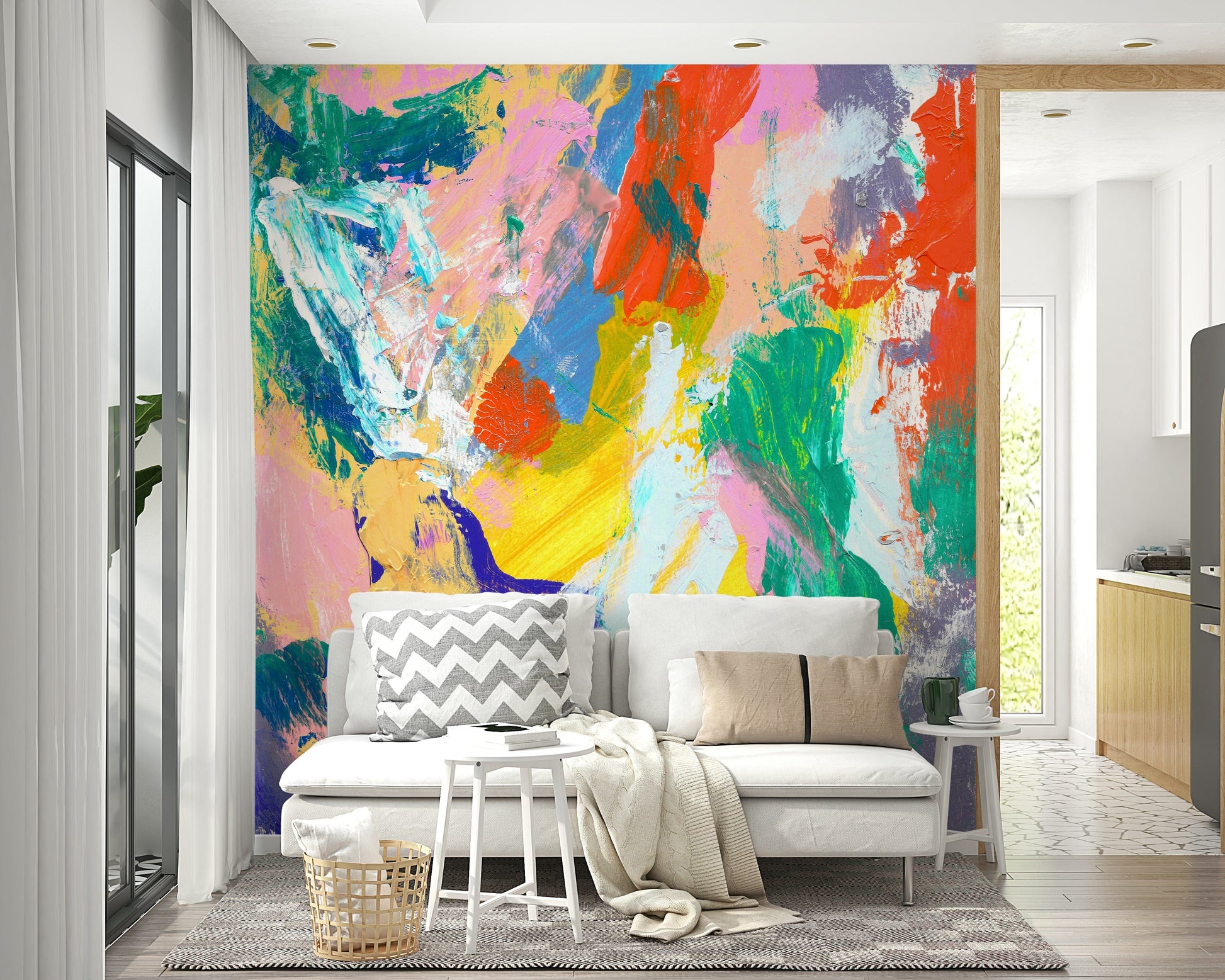 Close up of clean black lettering on a high resolution white wall mural.