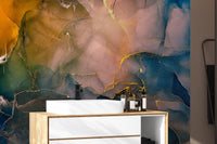 Artistic expressionist wall mural with layered alcohol ink medley patterns.