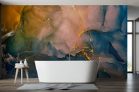 Textured matte finish wall mural with organic flowing pigment transitions.