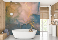 Modern artistic wallpaper mural with ethereal flowing rainbow textures.