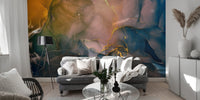 Abstract liquid marble wall mural with a diverse blend of colorful ink washes.