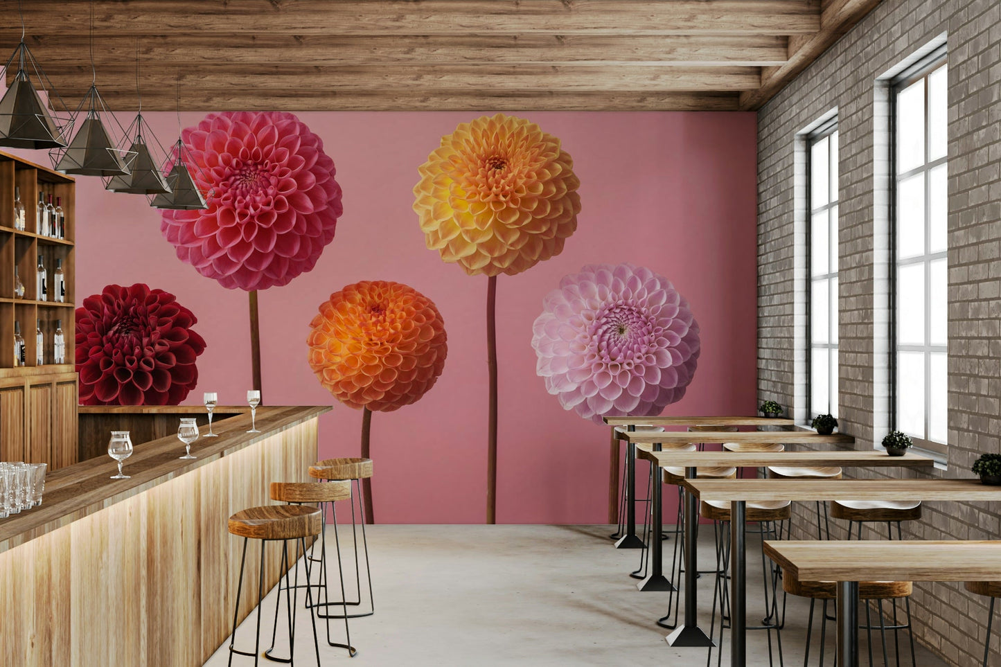 The flowers have detailed, geometric-like petals.

