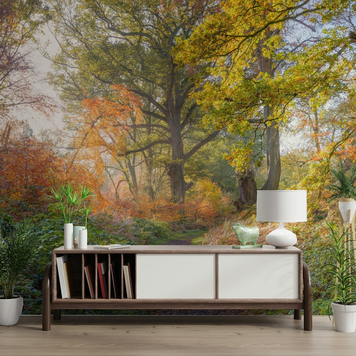 Lush foliage in brilliant shades of gold, orange, and red.

