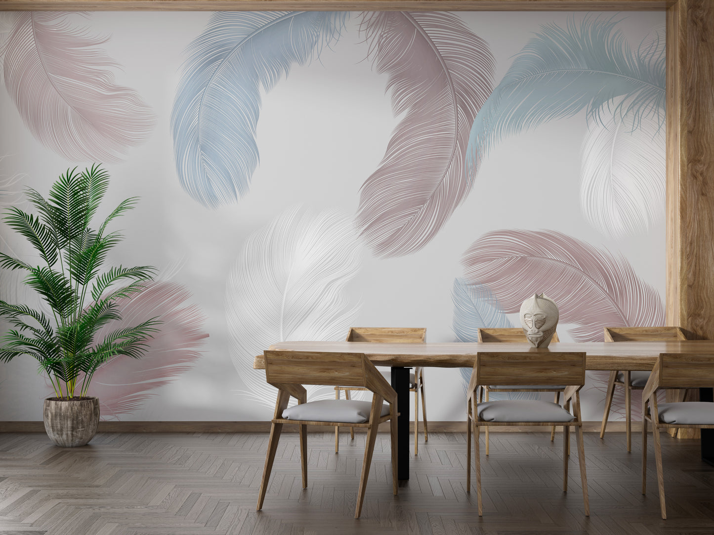 Colorful feather-themed wall mural decor
