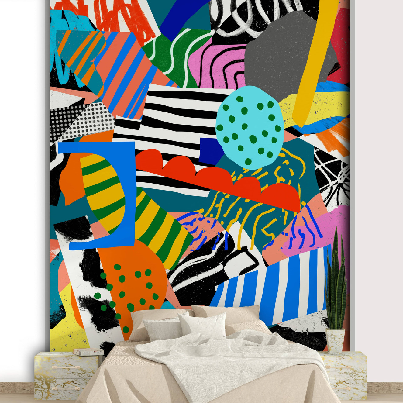 A serene freestyle paint wall mural for your decor.

