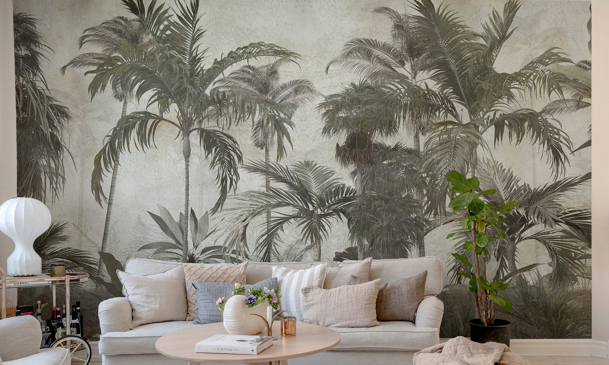 Lush green forest wall mural design
