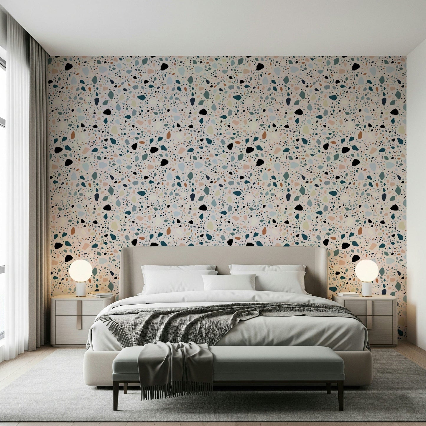 Seamless Multicolour terrazzo mural attractive speckled effect.