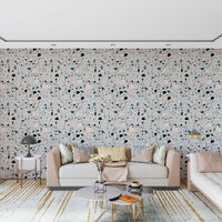 Decorative Multicolour chip mural retro bathroom aesthetic.