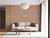 Wallpaper for walls, Vibrant Quilt Blocks, playful checkered pattern.
