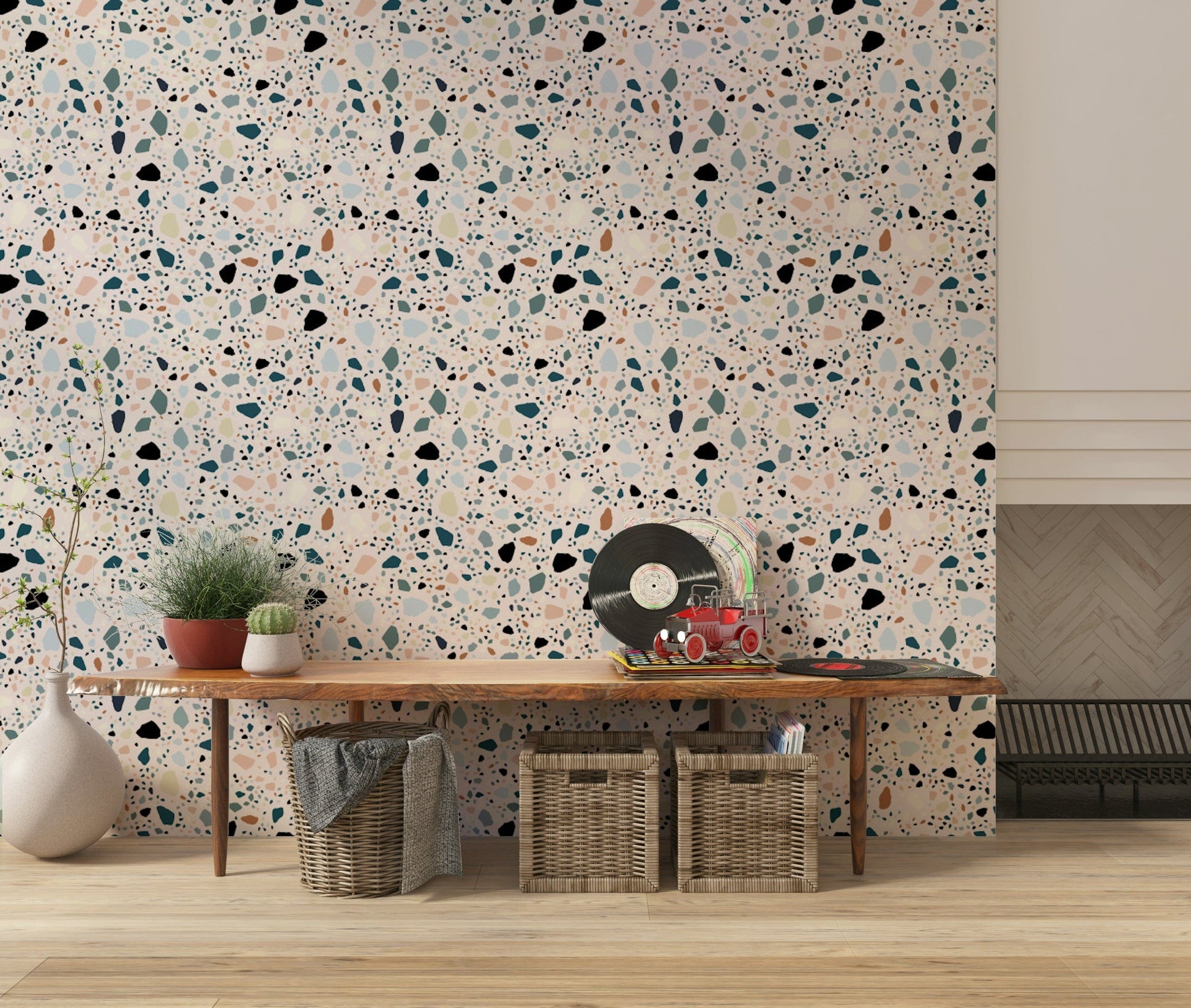 Soft feminine Vibrant Terrazzo wallpaper light background pattern.