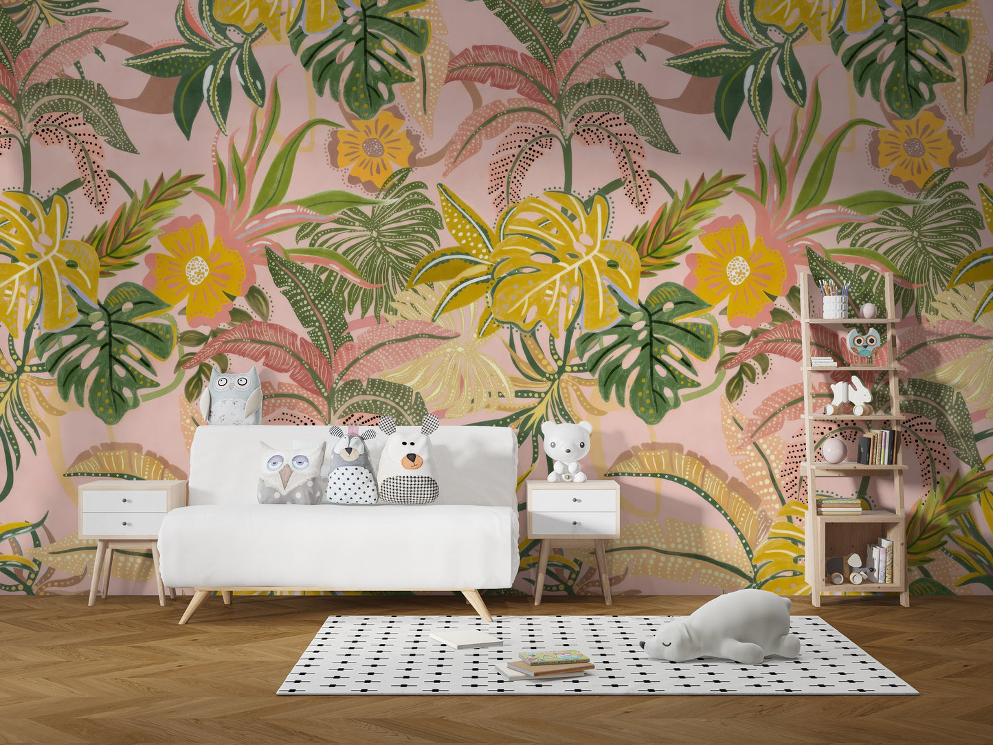 Bright tropical leaves in watercolor style
