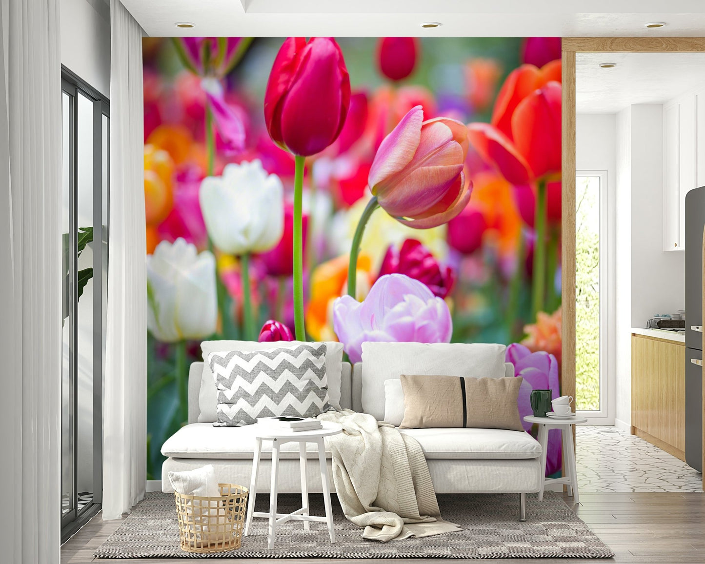 The wallpaper is applied seamlessly, making the view feel realistic.

