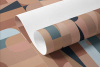 Prisma Green Gouache wall mural close-up showing the geometric pattern in terracotta, blush and slate-blue shapes