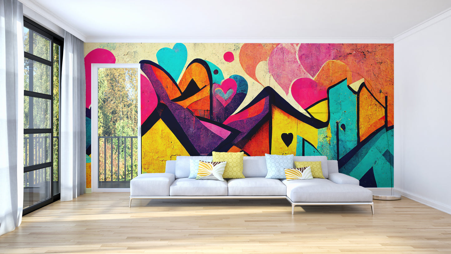 Vibrant Urban Love Graffiti Wall Mural - Giffywalls
