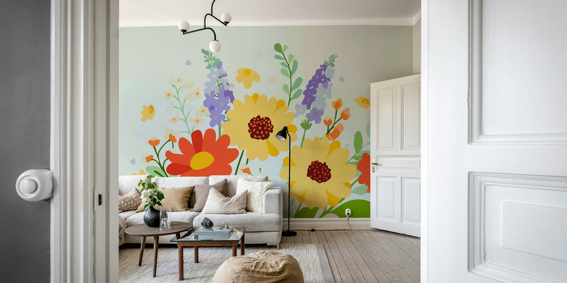 The mural has a soft, graceful feel.

