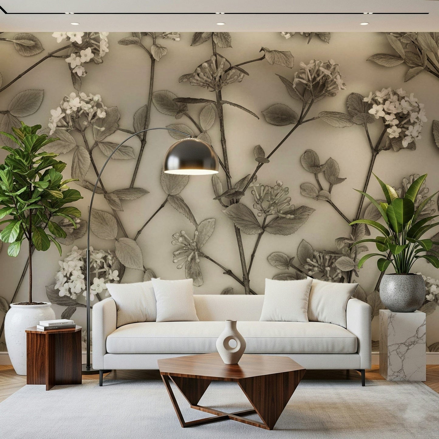 This wallpaper presents delicate spring blooms that create a serene and sophisticated wall aesthetic.